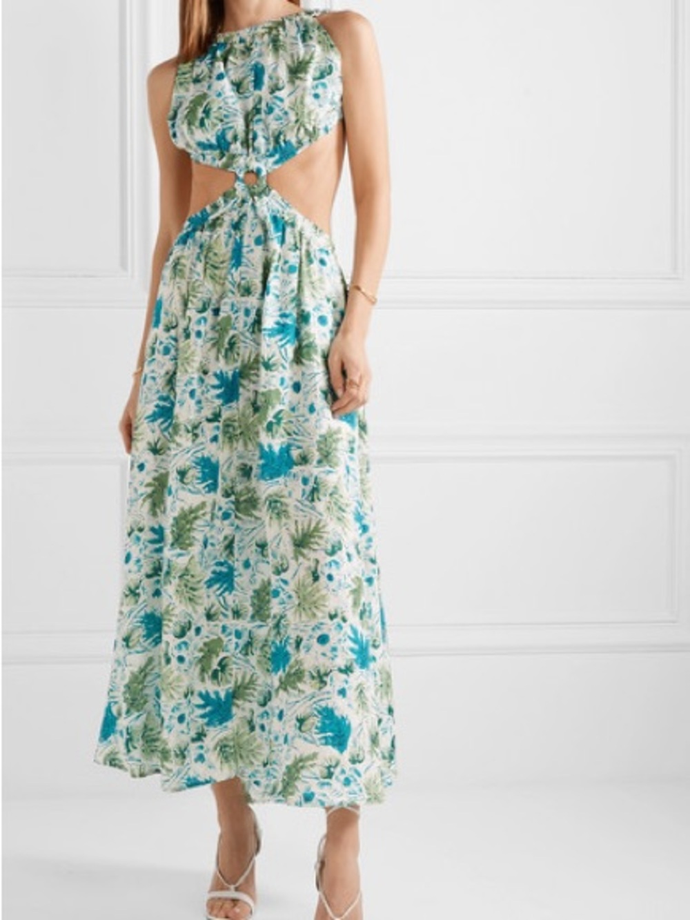 Cult Gaia Theia Cutout Printed Linen Maxi Dress Size XS